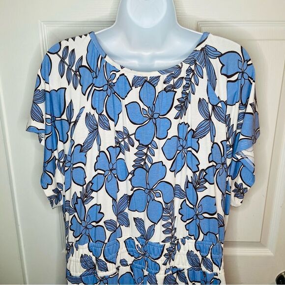 Nicole Miller New York Tropical Floral Midi Dress Pockets Blue White Plus 1X NWT - Picture 5 of 10